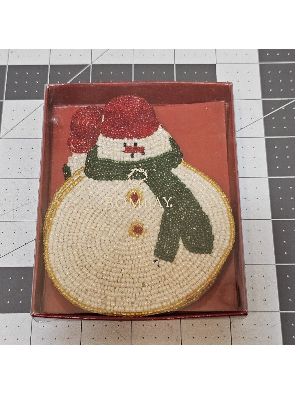 Set of 4 Bombay Beaded Winter Snowman Drink Decorative Holiday  Coasters